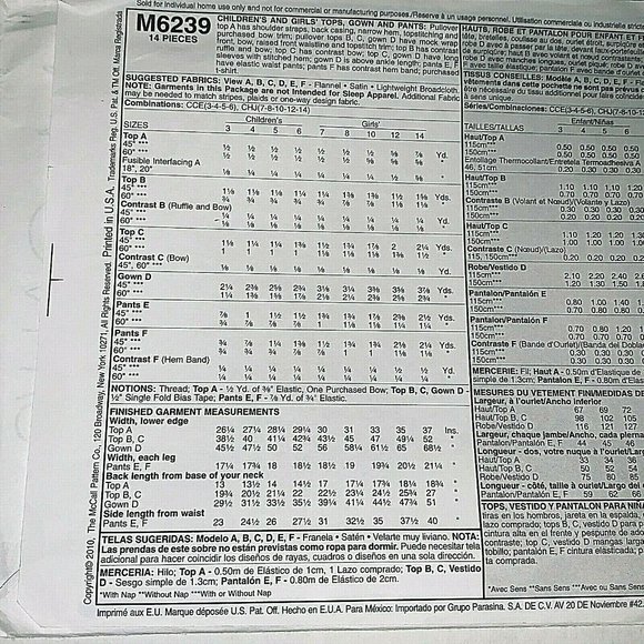 McCall M6239 Girls Nightgowns & Pajamas Pattern - Picture 4 of 6